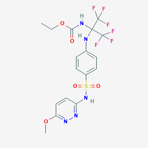 molecular formula C17H17F6N5O5S B396196 ethyl 2,2,2-trifluoro-1-(4-{[(6-methoxy-3-pyridazinyl)amino]sulfonyl}anilino)-1-(trifluoromethyl)ethylcarbamate 