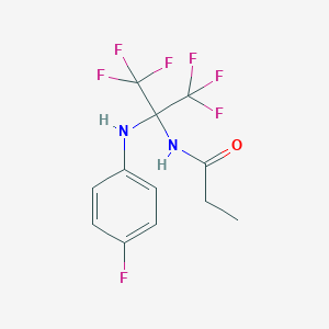 molecular formula C12H11F7N2O B396198 N-[2,2,2-trifluoro-1-(4-fluoroanilino)-1-(trifluoromethyl)ethyl]propanamide 