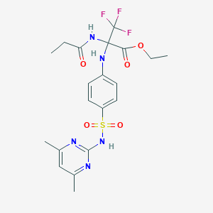 molecular formula C20H24F3N5O5S B396252 ETHYL 2-({4-[(4,6-DIMETHYLPYRIMIDIN-2-YL)SULFAMOYL]PHENYL}AMINO)-3,3,3-TRIFLUORO-2-PROPANAMIDOPROPANOATE 