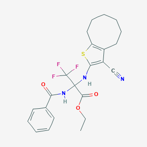 molecular formula C23H24F3N3O3S B396265 ethyl 2-(benzoylamino)-2-[(3-cyano-4,5,6,7,8,9-hexahydrocycloocta[b]thien-2-yl)amino]-3,3,3-trifluoropropanoate 