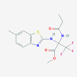 molecular formula C15H16F3N3O3S B396274 methyl 3,3,3-trifluoro-2-[(6-methyl-1,3-benzothiazol-2-yl)amino]-2-(propionylamino)propanoate CAS No. 488120-33-8