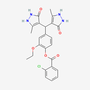 molecular formula C24H23ClN4O5 B3962787 4-[bis(5-hydroxy-3-methyl-1H-pyrazol-4-yl)methyl]-2-ethoxyphenyl 2-chlorobenzoate 