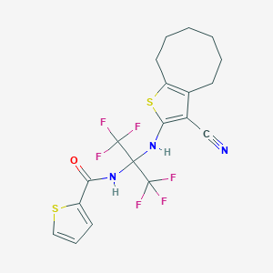 molecular formula C19H17F6N3OS2 B396286 N-[1-[(3-cyano-4,5,6,7,8,9-hexahydrocycloocta[b]thien-2-yl)amino]-2,2,2-trifluoro-1-(trifluoromethyl)ethyl]-2-thiophenecarboxamide 