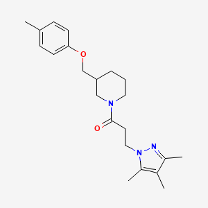 molecular formula C22H31N3O2 B3962898 3-[(4-methylphenoxy)methyl]-1-[3-(3,4,5-trimethyl-1H-pyrazol-1-yl)propanoyl]piperidine 