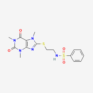 molecular formula C16H19N5O4S2 B3962908 N-{2-[(1,3,7-trimethyl-2,6-dioxo-2,3,6,7-tetrahydro-1H-purin-8-yl)sulfanyl]ethyl}benzenesulfonamide 