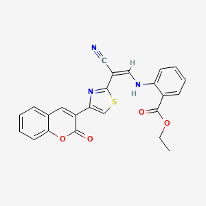 molecular formula C24H17N3O4S B3962921 ethyl 2-({2-cyano-2-[4-(2-oxo-2H-chromen-3-yl)-1,3-thiazol-2-yl]vinyl}amino)benzoate 