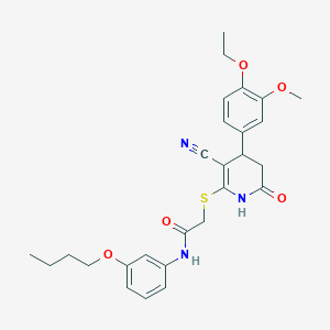 molecular formula C27H31N3O5S B3962978 N-(3-butoxyphenyl)-2-{[3-cyano-4-(4-ethoxy-3-methoxyphenyl)-6-oxo-1,4,5,6-tetrahydropyridin-2-yl]sulfanyl}acetamide 