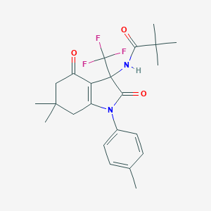 molecular formula C23H27F3N2O3 B396303 N-[6,6-dimethyl-1-(4-methylphenyl)-2,4-dioxo-3-(trifluoromethyl)-2,3,4,5,6,7-hexahydro-1H-indol-3-yl]-2,2-dimethylpropanamide CAS No. 578734-30-2