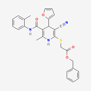 molecular formula C28H25N3O4S B3963046 BENZYL 2-{[3-CYANO-4-(2-FURYL)-6-METHYL-5-(2-TOLUIDINOCARBONYL)-1,4-DIHYDRO-2-PYRIDINYL]SULFANYL}ACETATE 
