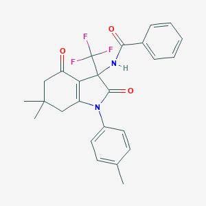 molecular formula C25H23F3N2O3 B396305 N-[6,6-dimethyl-1-(4-methylphenyl)-2,4-dioxo-3-(trifluoromethyl)-2,3,4,5,6,7-hexahydro-1H-indol-3-yl]benzamide CAS No. 587003-65-4