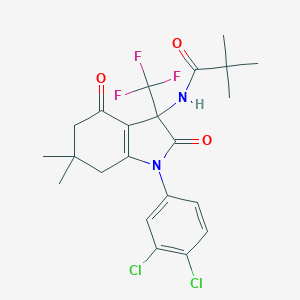 molecular formula C22H23Cl2F3N2O3 B396318 N-[1-(3,4-dichlorophenyl)-6,6-dimethyl-2,4-dioxo-3-(trifluoromethyl)-2,3,4,5,6,7-hexahydro-1H-indol-3-yl]-2,2-dimethylpropanamide CAS No. 606924-79-2