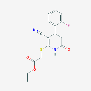 molecular formula C16H15FN2O3S B3963235 Ethyl {[3-cyano-4-(2-fluorophenyl)-6-oxo-1,4,5,6-tetrahydropyridin-2-yl]sulfanyl}acetate 