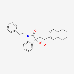 molecular formula C28H27NO3 B3963294 3-hydroxy-3-[2-oxo-2-(5,6,7,8-tetrahydronaphthalen-2-yl)ethyl]-1-(2-phenylethyl)-1,3-dihydro-2H-indol-2-one 