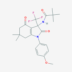 molecular formula C23H27F3N2O4 B396330 N-[1-(4-methoxyphenyl)-6,6-dimethyl-2,4-dioxo-3-(trifluoromethyl)-2,3,4,5,6,7-hexahydro-1H-indol-3-yl]-2,2-dimethylpropanamide CAS No. 664370-46-1