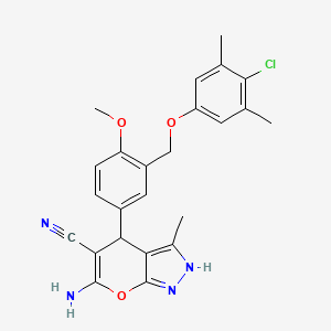 molecular formula C24H23ClN4O3 B3963367 6-AMINO-4-{3-[(4-CHLORO-3,5-DIMETHYLPHENOXY)METHYL]-4-METHOXYPHENYL}-3-METHYL-1H,4H-PYRANO[2,3-C]PYRAZOLE-5-CARBONITRILE 