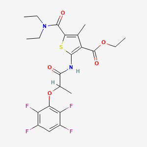 molecular formula C22H24F4N2O5S B3963471 ETHYL 5-(DIETHYLCARBAMOYL)-4-METHYL-2-[2-(2,3,5,6-TETRAFLUOROPHENOXY)PROPANAMIDO]THIOPHENE-3-CARBOXYLATE 