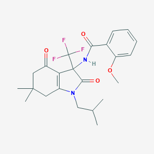 molecular formula C23H27F3N2O4 B396349 N-[6,6-dimethyl-1-(2-methylpropyl)-2,4-dioxo-3-(trifluoromethyl)-2,3,4,5,6,7-hexahydro-1H-indol-3-yl]-2-methoxybenzamide CAS No. 720677-72-5