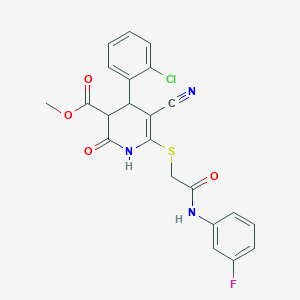 molecular formula C22H17ClFN3O4S B3963640 Methyl 4-(2-chlorophenyl)-5-cyano-6-({2-[(3-fluorophenyl)amino]-2-oxoethyl}sulfanyl)-2-oxo-1,2,3,4-tetrahydropyridine-3-carboxylate 