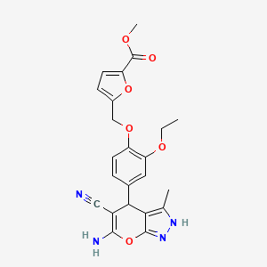 molecular formula C23H22N4O6 B3964126 METHYL 5-[(4-{6-AMINO-5-CYANO-3-METHYL-1H,4H-PYRANO[2,3-C]PYRAZOL-4-YL}-2-ETHOXYPHENOXY)METHYL]FURAN-2-CARBOXYLATE 