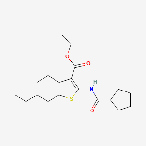 molecular formula C19H27NO3S B3964214 ETHYL 2-CYCLOPENTANEAMIDO-6-ETHYL-4,5,6,7-TETRAHYDRO-1-BENZOTHIOPHENE-3-CARBOXYLATE 