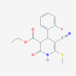 molecular formula C16H15FN2O3S B3964325 ethyl 5-cyano-4-(2-fluorophenyl)-6-(methylthio)-2-oxo-1,2,3,4-tetrahydro-3-pyridinecarboxylate 