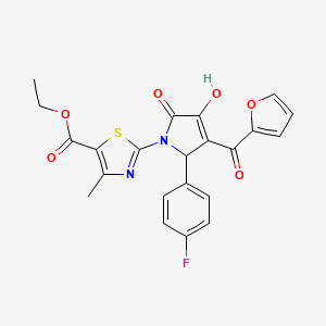 molecular formula C22H17FN2O6S B3964451 ethyl 2-[2-(4-fluorophenyl)-3-(furan-2-ylcarbonyl)-4-hydroxy-5-oxo-2,5-dihydro-1H-pyrrol-1-yl]-4-methyl-1,3-thiazole-5-carboxylate 