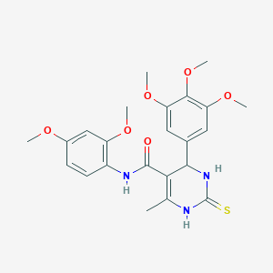 molecular formula C23H27N3O6S B3964496 N-(2,4-dimethoxyphenyl)-6-methyl-2-thioxo-4-(3,4,5-trimethoxyphenyl)-1,2,3,4-tetrahydropyrimidine-5-carboxamide 