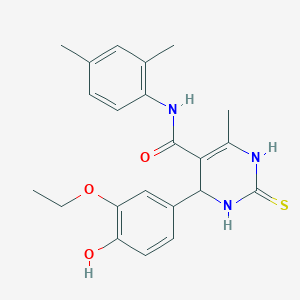 molecular formula C22H25N3O3S B3964837 N-(2,4-DIMETHYLPHENYL)-4-(3-ETHOXY-4-HYDROXYPHENYL)-6-METHYL-2-SULFANYLIDENE-1,2,3,4-TETRAHYDROPYRIMIDINE-5-CARBOXAMIDE 