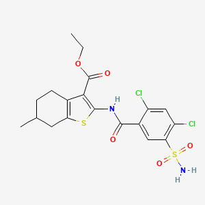 molecular formula C19H20Cl2N2O5S2 B3964880 Ethyl 2-[(2,4-dichloro-5-sulfamoylbenzoyl)amino]-6-methyl-4,5,6,7-tetrahydro-1-benzothiophene-3-carboxylate 