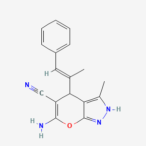 molecular formula C17H16N4O B3964963 6-AMINO-3-METHYL-4-[(1E)-1-PHENYLPROP-1-EN-2-YL]-1H,4H-PYRANO[2,3-C]PYRAZOLE-5-CARBONITRILE 