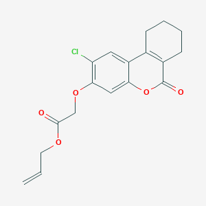 molecular formula C18H17ClO5 B3965108 PROP-2-EN-1-YL 2-({2-CHLORO-6-OXO-6H,7H,8H,9H,10H-CYCLOHEXA[C]CHROMEN-3-YL}OXY)ACETATE 