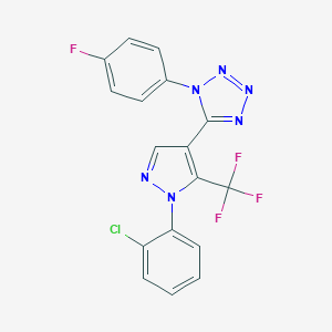 molecular formula C17H9ClF4N6 B396536 5-[1-(2-chlorophenyl)-5-(trifluoromethyl)-1H-pyrazol-4-yl]-1-(4-fluorophenyl)-1H-tetraazole 