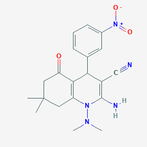 molecular formula C20H23N5O3 B3965388 2-Amino-1-(dimethylamino)-7,7-dimethyl-4-(3-nitrophenyl)-5-oxo-1,4,5,6,7,8-hexahydroquinoline-3-carbonitrile 