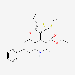 molecular formula C27H31NO3S2 B3965567 Ethyl 4-[5-ethyl-2-(ethylsulfanyl)thiophen-3-YL]-2-methyl-5-oxo-7-phenyl-1,4,5,6,7,8-hexahydroquinoline-3-carboxylate 