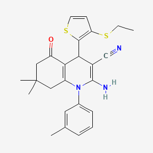 molecular formula C25H27N3OS2 B3965753 2-Amino-4-[3-(ethylsulfanyl)thiophen-2-YL]-7,7-dimethyl-1-(3-methylphenyl)-5-oxo-1,4,5,6,7,8-hexahydroquinoline-3-carbonitrile 
