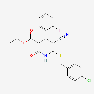 molecular formula C22H18ClFN2O3S B3966104 ETHYL 6-{[(4-CHLOROPHENYL)METHYL]SULFANYL}-5-CYANO-4-(2-FLUOROPHENYL)-2-OXO-1,2,3,4-TETRAHYDROPYRIDINE-3-CARBOXYLATE 
