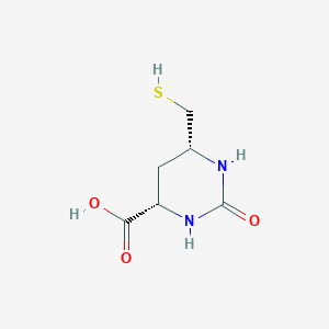 molecular formula C6H10N2O3S B039666 Cis-6-(mercaptomethyl)-2-oxohexahydropyrimidine-4-carboxylic acid CAS No. 114132-84-2