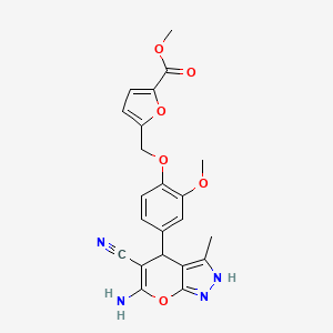 molecular formula C22H20N4O6 B3967091 Methyl 5-{[4-(6-amino-5-cyano-3-methyl-1,4-dihydropyrano[2,3-c]pyrazol-4-yl)-2-methoxyphenoxy]methyl}furan-2-carboxylate 