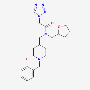 molecular formula C21H29FN6O2 B3967112 N-{[1-(2-fluorobenzyl)-4-piperidinyl]methyl}-N-(tetrahydro-2-furanylmethyl)-2-(1H-tetrazol-1-yl)acetamide 