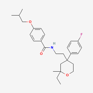 molecular formula C27H36FNO3 B3967728 N-[2-[2-ethyl-4-(4-fluorophenyl)-2-methyloxan-4-yl]ethyl]-4-(2-methylpropoxy)benzamide 