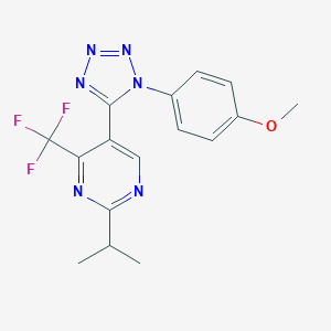 molecular formula C16H15F3N6O B396797 4-{5-[2-isopropyl-4-(trifluoromethyl)-5-pyrimidinyl]-1H-tetraazol-1-yl}phenyl methyl ether 