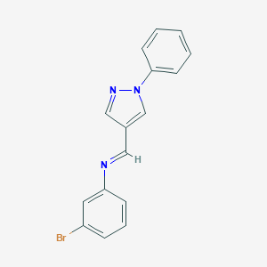 molecular formula C16H12BrN3 B396805 N-(3-bromophenyl)-N-[(1-phenyl-1H-pyrazol-4-yl)methylene]amine 