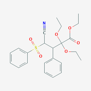 molecular formula C23H27NO6S B396839 Ethyl 4-cyano-2,2-diethoxy-3-phenyl-4-(phenylsulfonyl)butanoate 