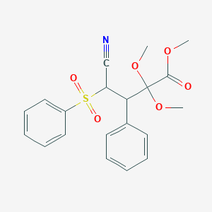 molecular formula C20H21NO6S B396862 Methyl 4-cyano-2,2-dimethoxy-3-phenyl-4-(phenylsulfonyl)butanoate 