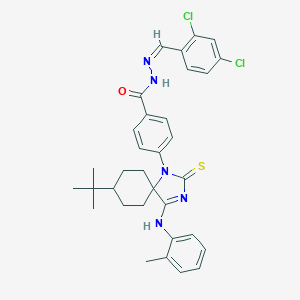 4-{8-tert-butyl-4-[(2-methylphenyl)imino]-2-thioxo-1,3-diazaspiro[4.5]dec-1-yl}-N'-(2,4-dichlorobenzylidene)benzohydrazide