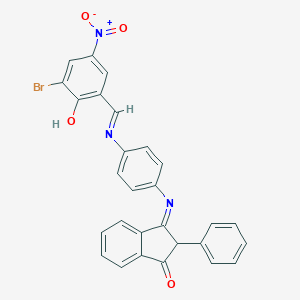 molecular formula C28H18BrN3O4 B397119 3-{[4-({3-Bromo-2-hydroxy-5-nitrobenzylidene}amino)phenyl]imino}-2-phenyl-1-indanone 