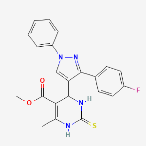 molecular formula C22H19FN4O2S B3971398 METHYL 4-[3-(4-FLUOROPHENYL)-1-PHENYL-1H-PYRAZOL-4-YL]-6-METHYL-2-SULFANYLIDENE-1,2,3,4-TETRAHYDROPYRIMIDINE-5-CARBOXYLATE 