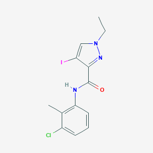 molecular formula C13H13ClIN3O B397211 N-(3-chloro-2-methylphenyl)-1-ethyl-4-iodo-1H-pyrazole-3-carboxamide 