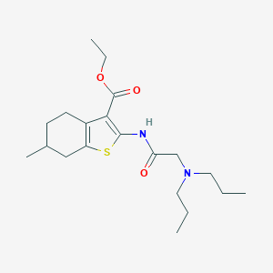 molecular formula C20H32N2O3S B397239 ETHYL 2-{[2-(DIPROPYLAMINO)ACETYL]AMINO}-6-METHYL-4,5,6,7-TETRAHYDRO-1-BENZOTHIOPHENE-3-CARBOXYLATE 