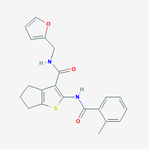 molecular formula C21H20N2O3S B397255 N-[(FURAN-2-YL)METHYL]-2-(2-METHYLBENZAMIDO)-4H5H6H-CYCLOPENTA[B]THIOPHENE-3-CARBOXAMIDE 